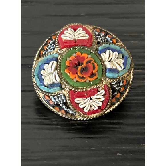 VTG Italian Micro Mosaic Floral Brooch Pin Colorful Intricate Design Italy Art - Picture 3 of 7